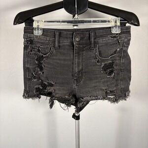 American Eagle Black Sz 6 Cut Off Mid Rise Micro Shorts Grunge Skater Stretch